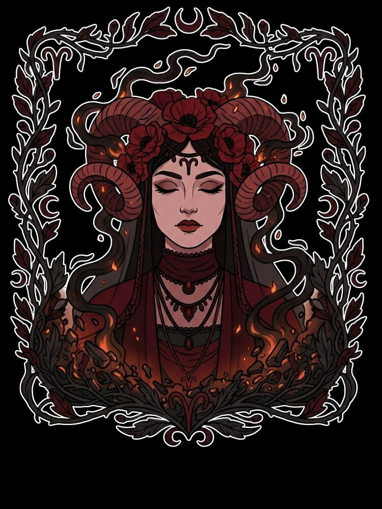 Aries Whimsigoth Zodiac Art — Dark Floral Fire Sign Astrology Design by DriftingDoodle