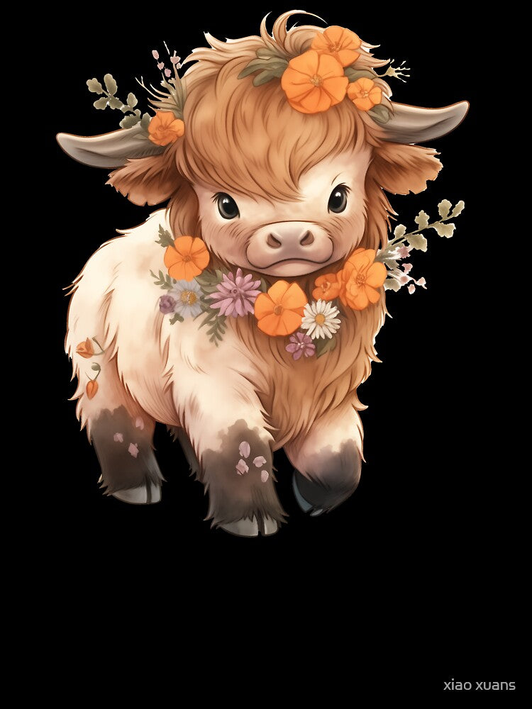 Highland cow with flowers by xiao xuans