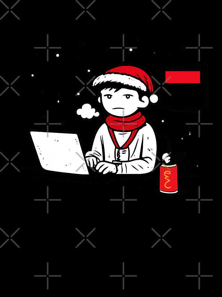 Working on Christmas Day Japanese Doodle Laptop Illustration by Drawian Studio