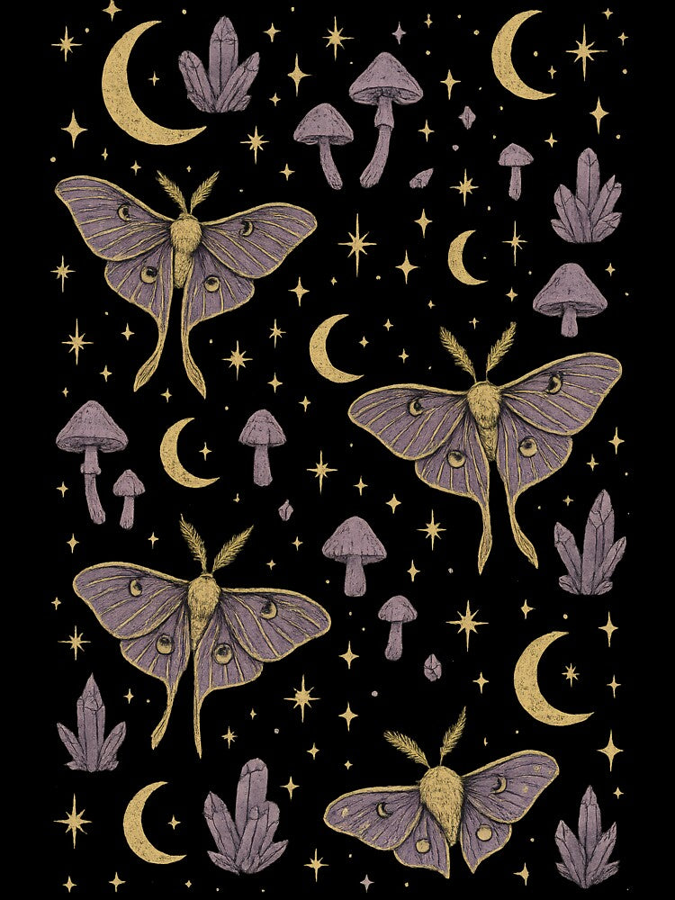 Celestial Moths and Moons – Mystical Seamless Pattern by Ombrya