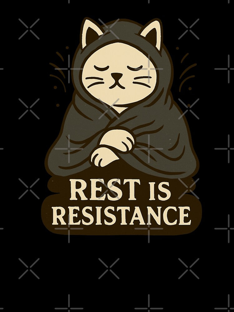 Rest Is Resistance – Minimalist Cat Wrapped in Blanket by Lacritsa