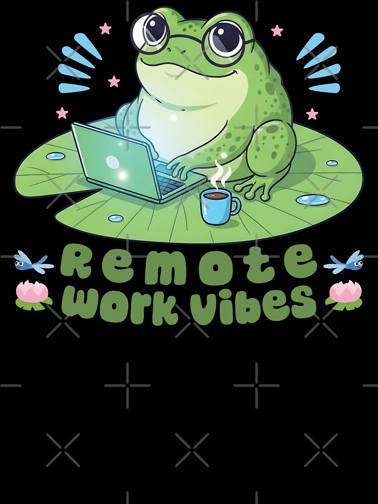 Remote Work Vibes: Cute Frog Working on Laptop with Coffee by DaVinciFeather