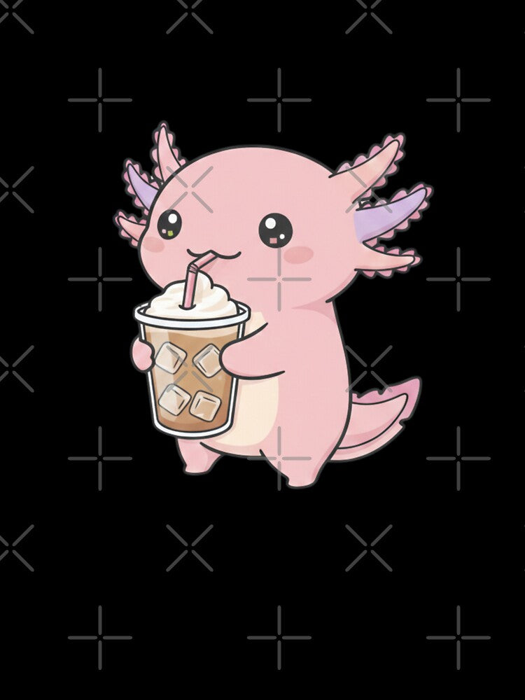 Coffee Axolotl cute kawaii pink funny adorable doodle birthday christmas by CheeseBlueprint