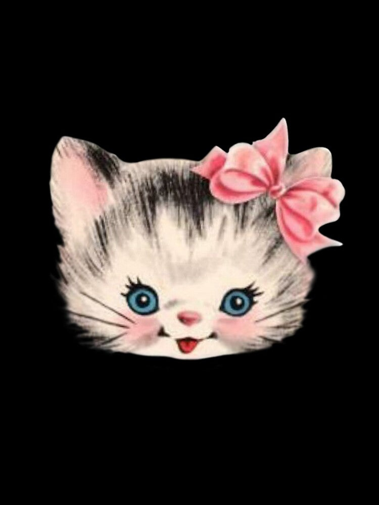 Vintage cat with pink ribbon bow by Pixiedrop