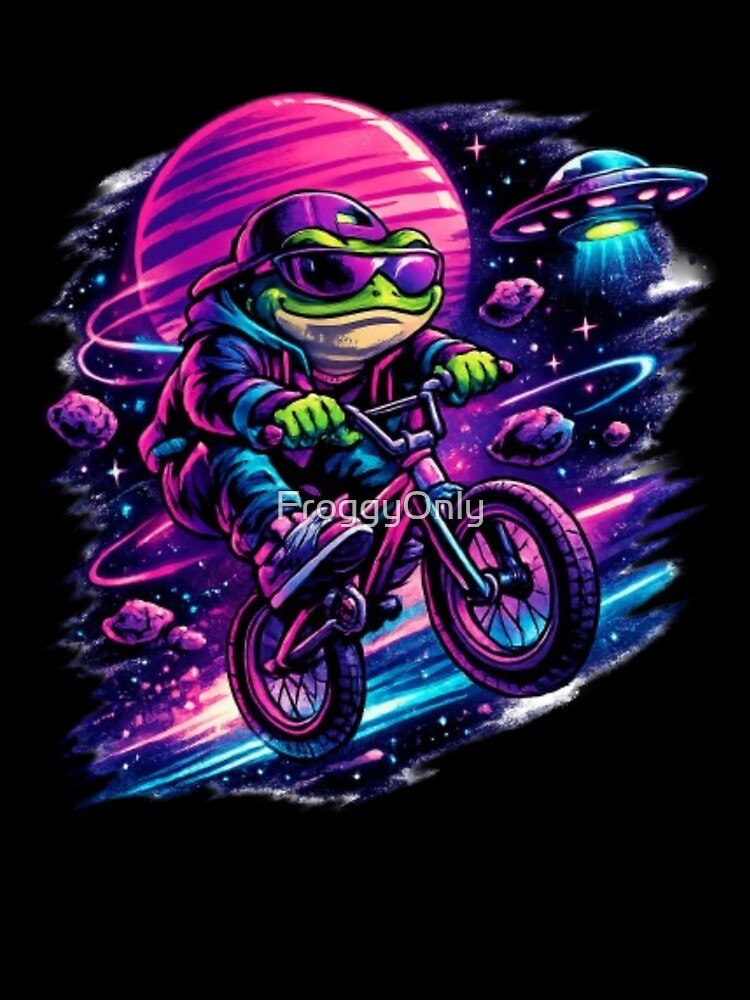 Frog on a bicycle in space by FroggyOnly