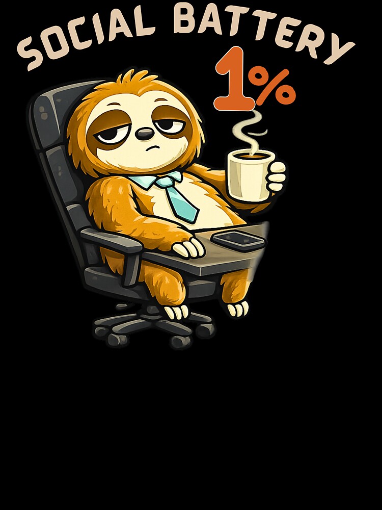 Social Battery 1% Sloth Shirt – Funny Introvert Office Humor Tee by AdicretorDesign