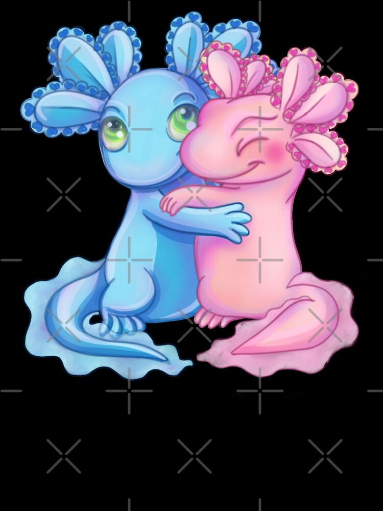 Kawaii Axolotl Love Birds Pink and Blue by Levana-Jane