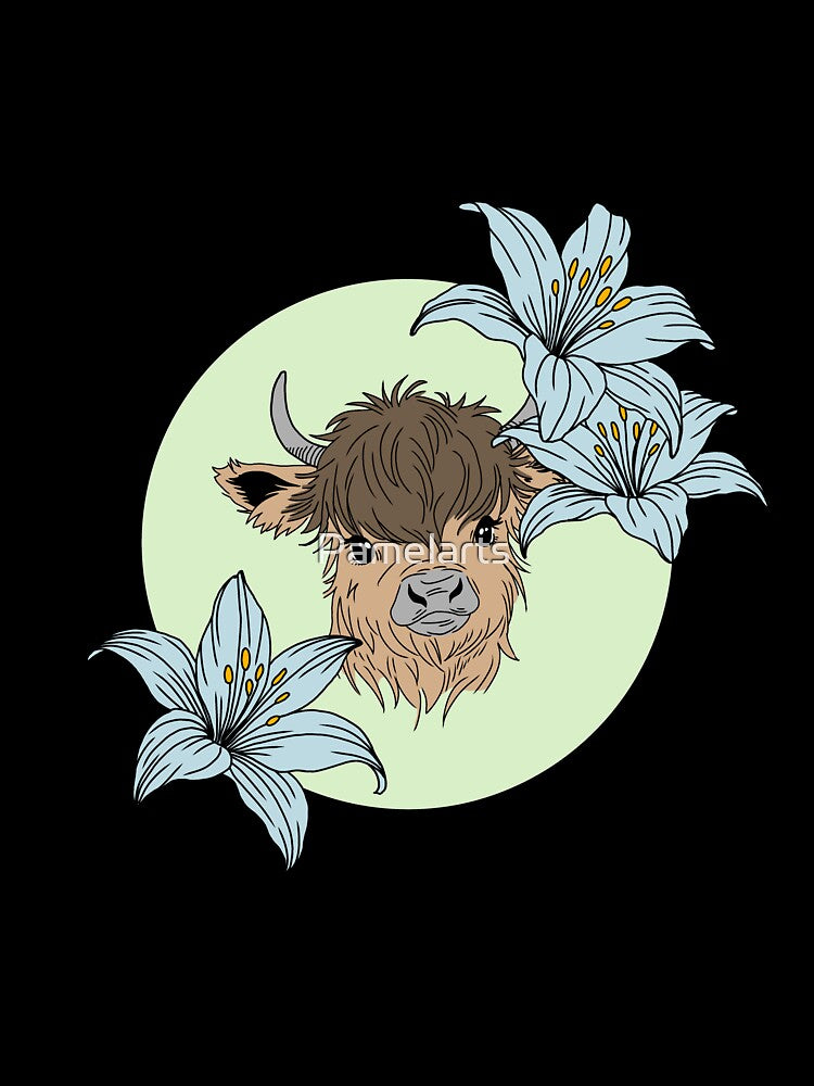 Minimalistic fluffy cow with flowers by Pamelarts