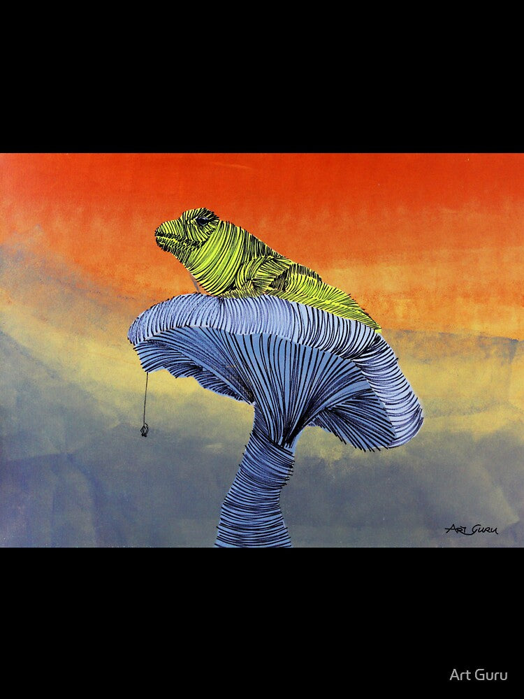 Frog On Mushroom By ArtGuru 9575 - Acrylic On Paper by Art Guru