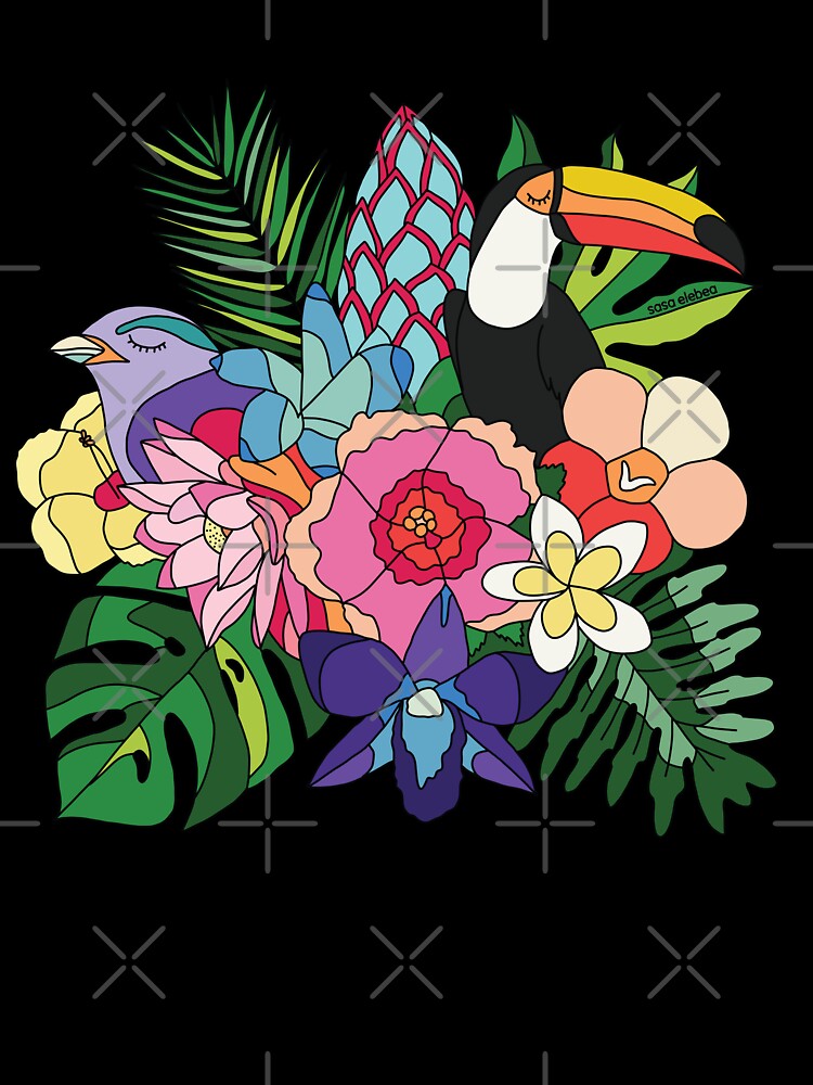 Tropical flowers birds and leaves by Sasa Elebea by Sabrina Brugmann