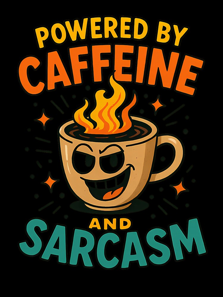 Powered by Caffeine and Sarcasm – Funny Colorful Coffee Lover Design by Happy Bag