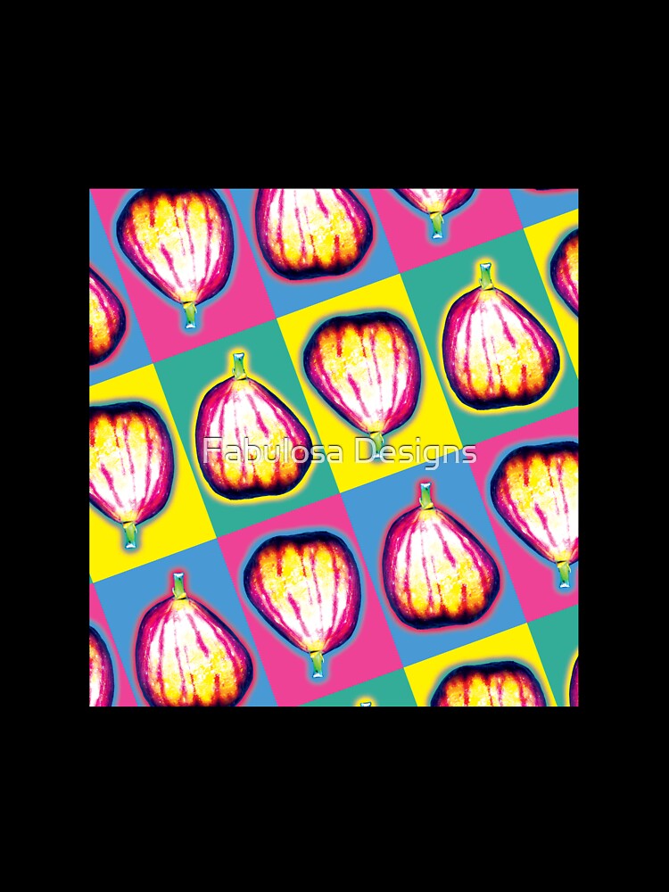 Colourful Pop Art Fig Pattern on Bold Checkerboard Background by Fabulosa Designs