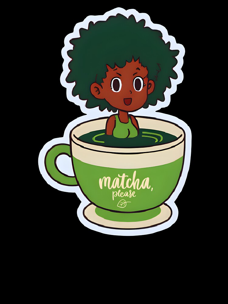 Matcha Please – Black Girl in Matcha Cup with Green Afro by OsasChild