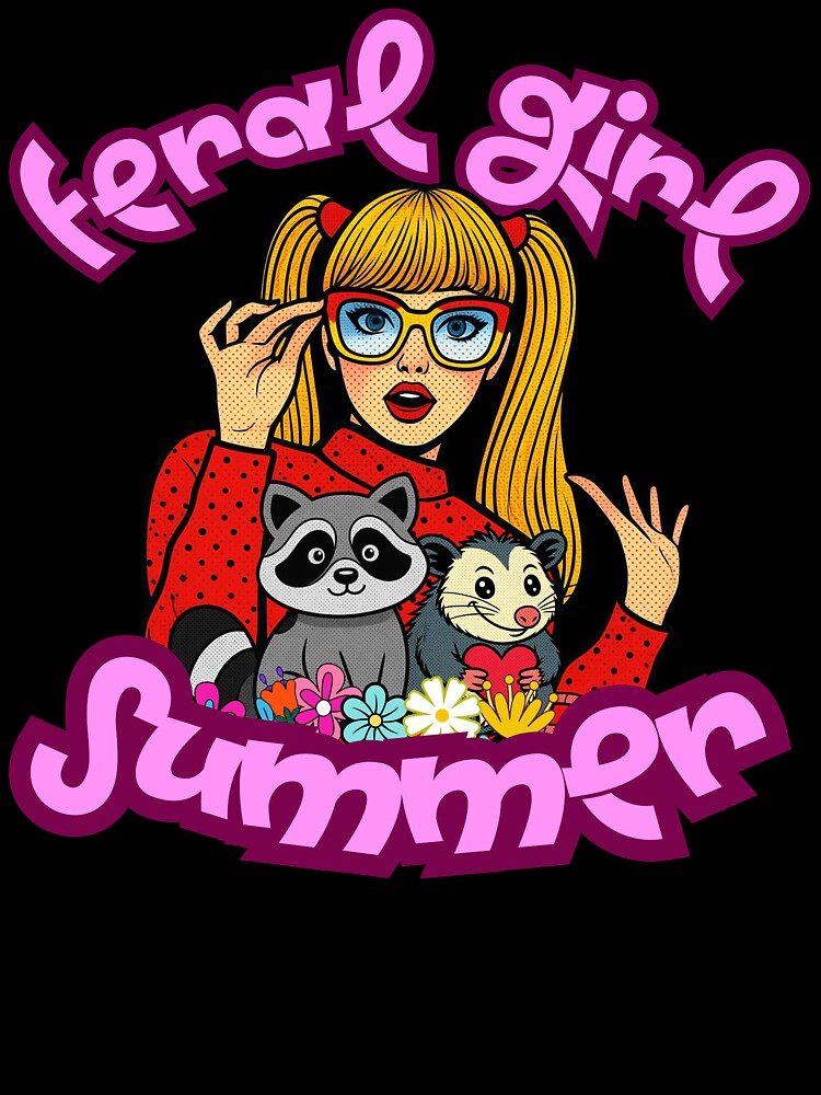 Feral Girl Summer Retro Pop Art - Cute Raccoon & Opossum Graphic by 2msons