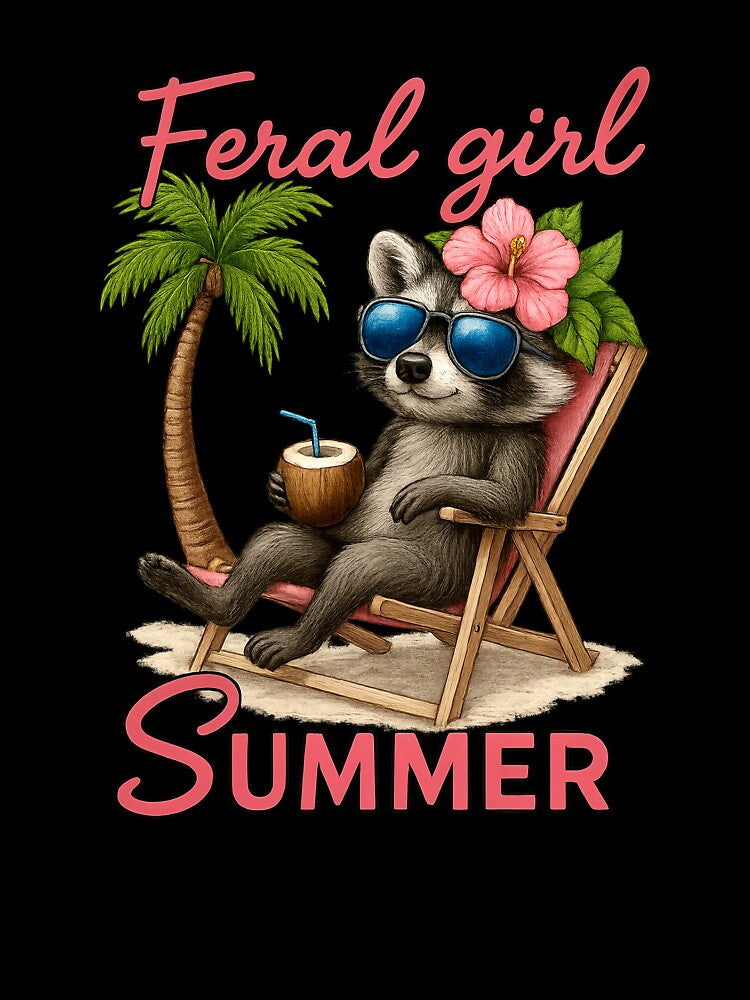 Feral Girl Summer Raccoon Funny Meme Women Girl Summer Vibes by TalalosART