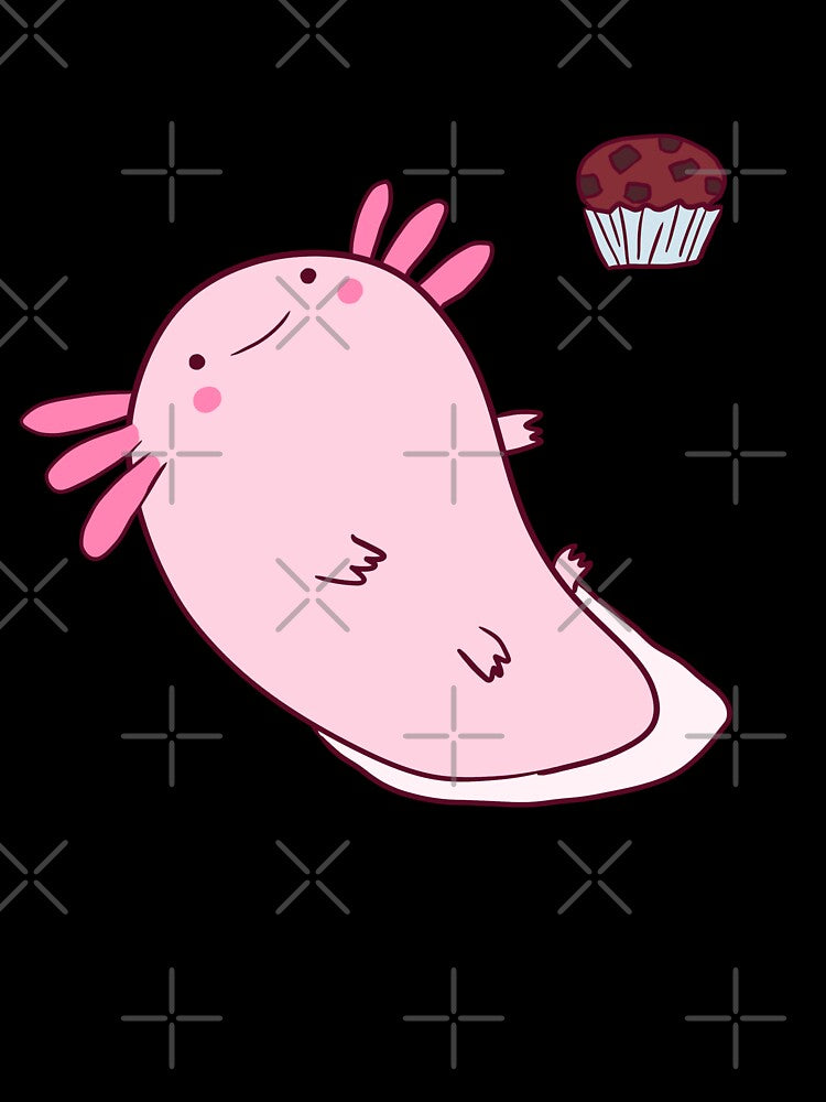 Cute happy axolotl with muffins by Mayarart