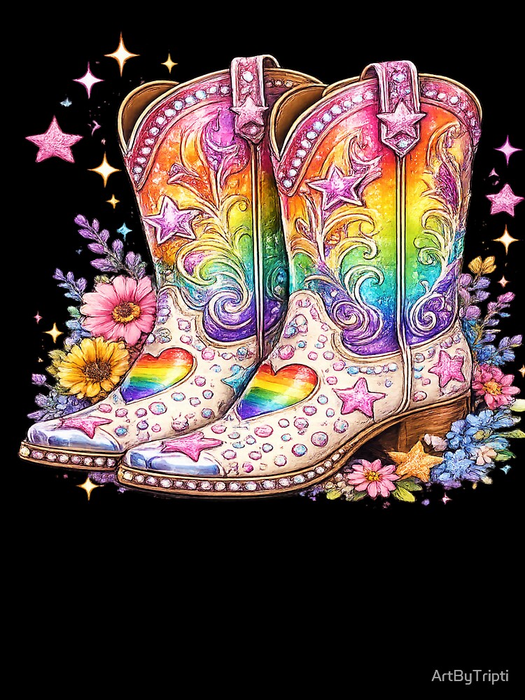 Rainbow Cowboy Boots Pride Design | LGBTQ Western Cowgirl Gift | Queer Country Pride Outfit by ArtByTripti