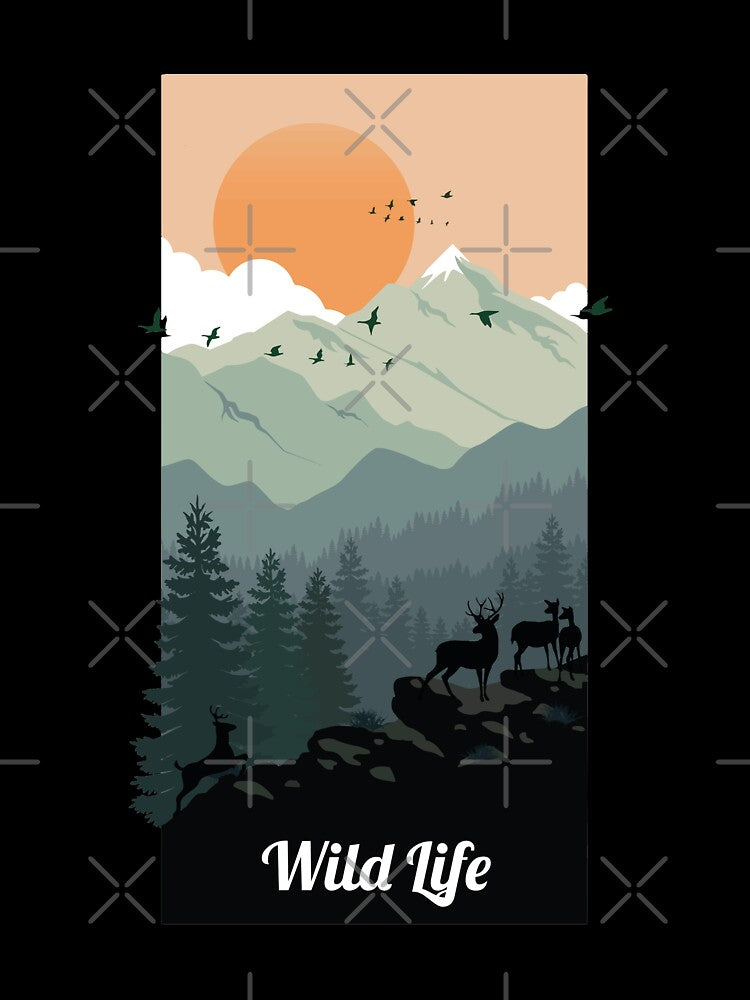 Wildlife in the mountains - minimalist art by thunderstyle