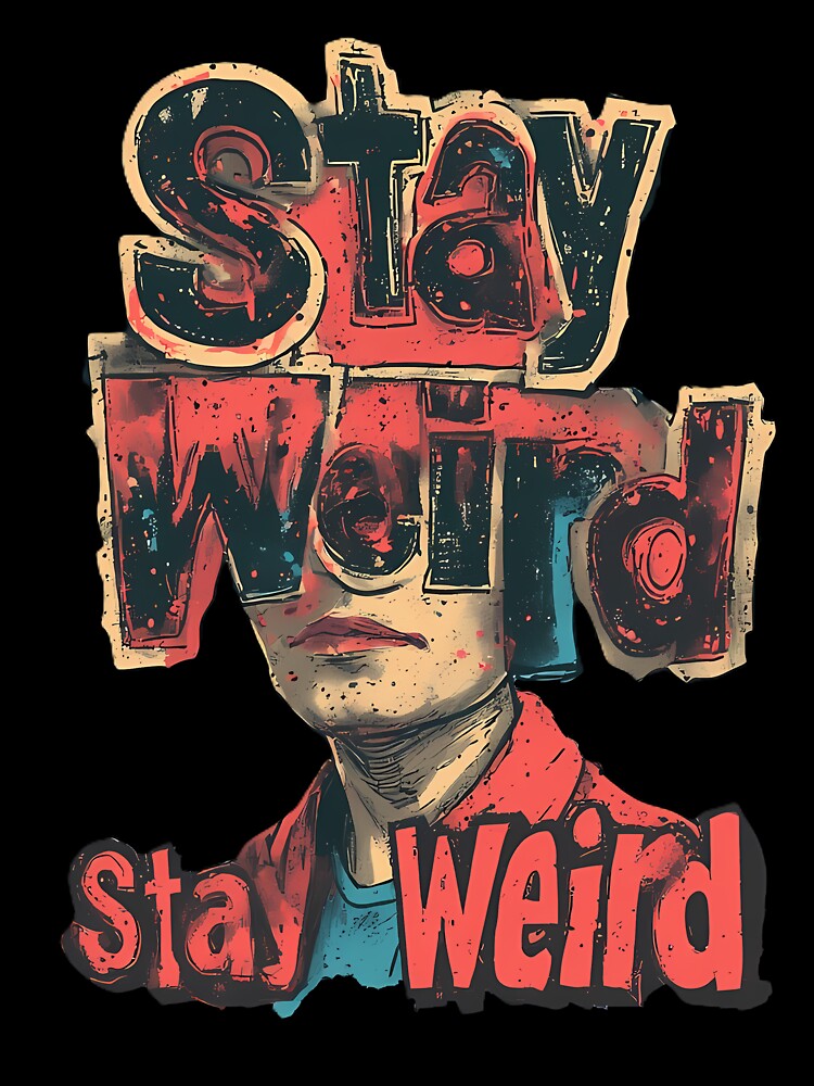 Stay Weird Surreal Art with Bold Text and Portrait by PawAutumn