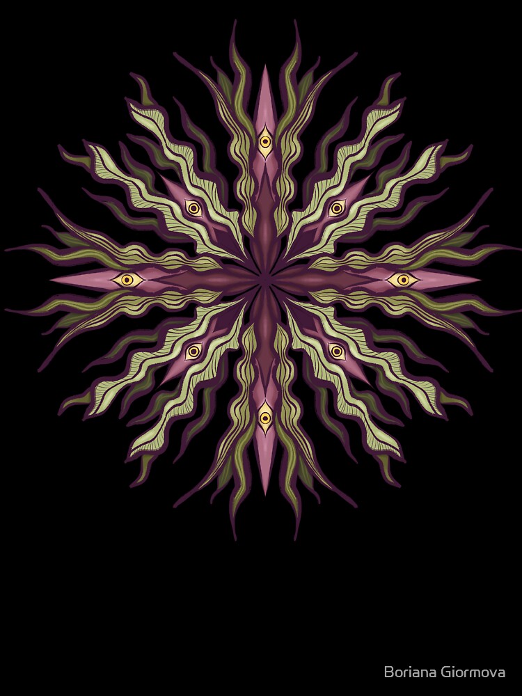 Psychedelic Eyes Plant Horror Art – Surreal Green and Purple Flower by Boriana Giormova