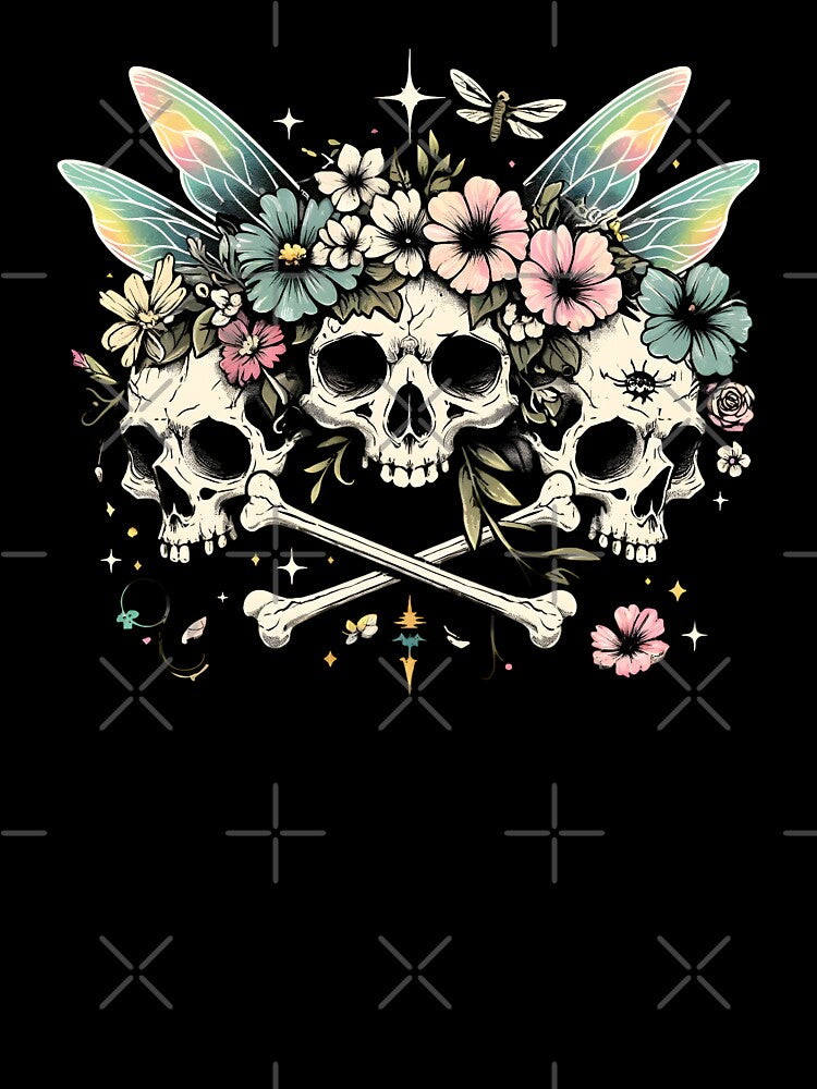 Enchanted Floral Skulls and Wings Fairycore Grunge Artwork by Unitepeople