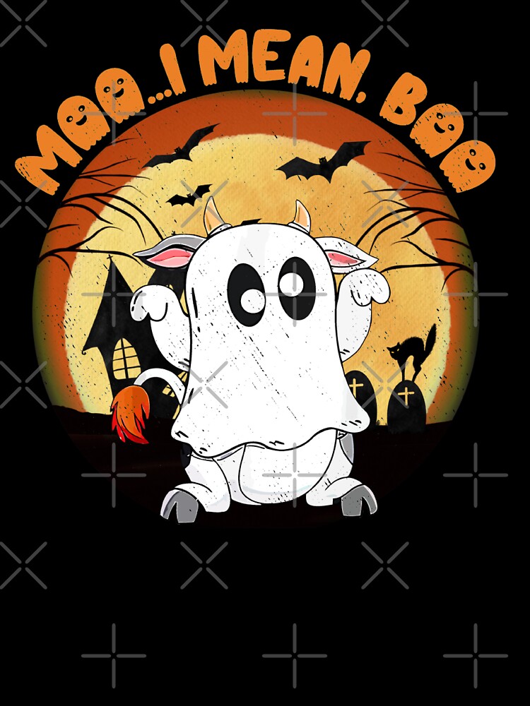 Moo I Mean Boo Ghost Cow Pumpkin Moon Halloween by reginaturner