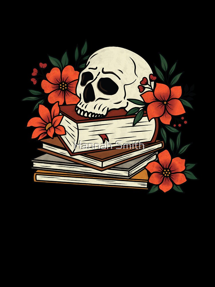 Stack of Books with a Skull and Flowers by hnnhsmth95