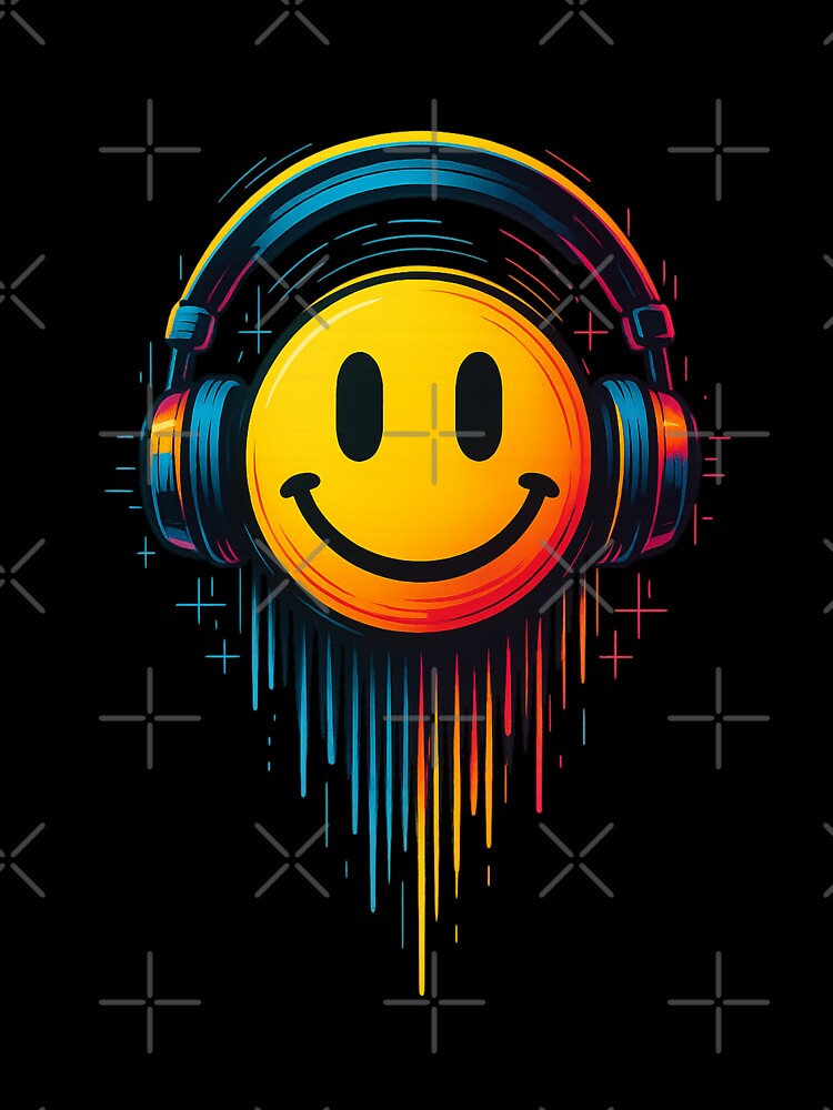 Neon smiley with headphones – Rave & EDM Glow Art by Bernd Friese