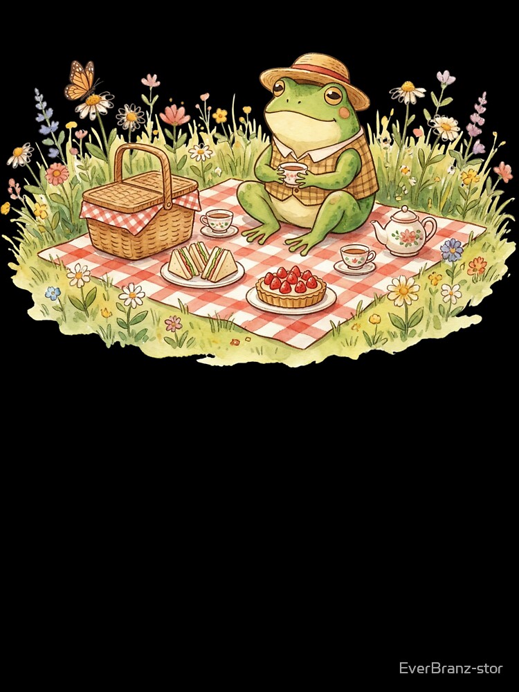 Cozy Frog Picnic with Tea and Sandwiches in Meadow by EverBranz-stor