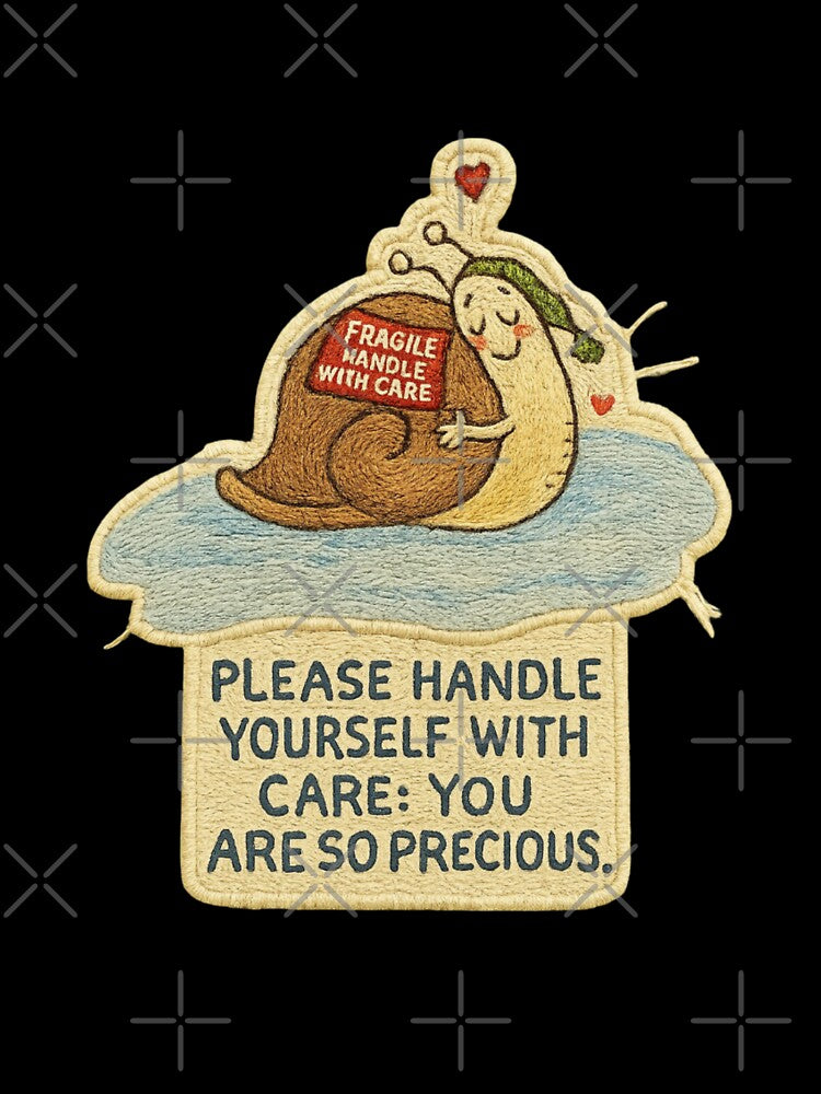 Handle Yourself With Care – Hand-Embroidered Gentle Reminder Sticker Art by Gurjeetpixelart