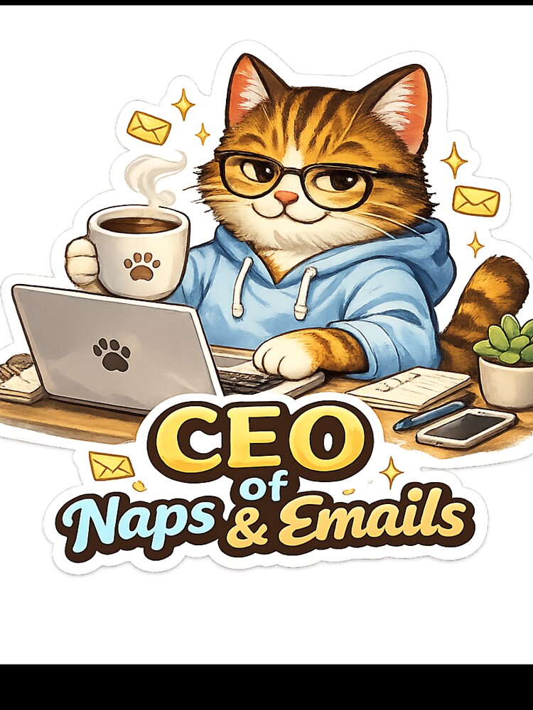 CEO of Naps & Emails – Work From Home Cat Boss Funny Sticker by VibeVauilt