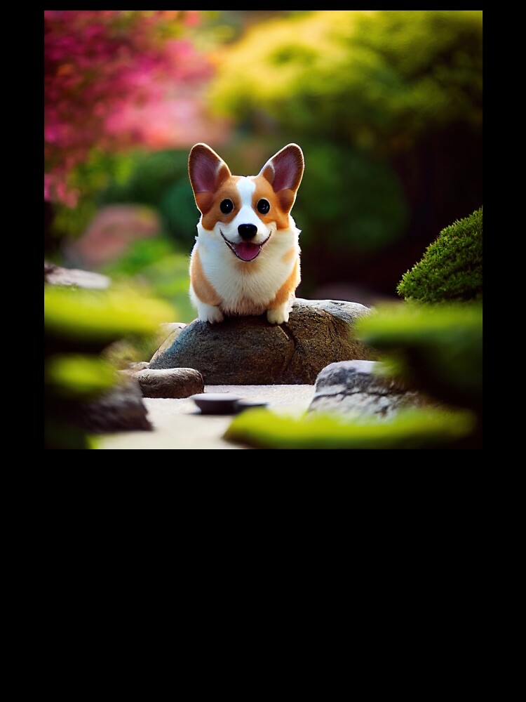 happa corgi sitting in a japanese garden by Aliveforfun