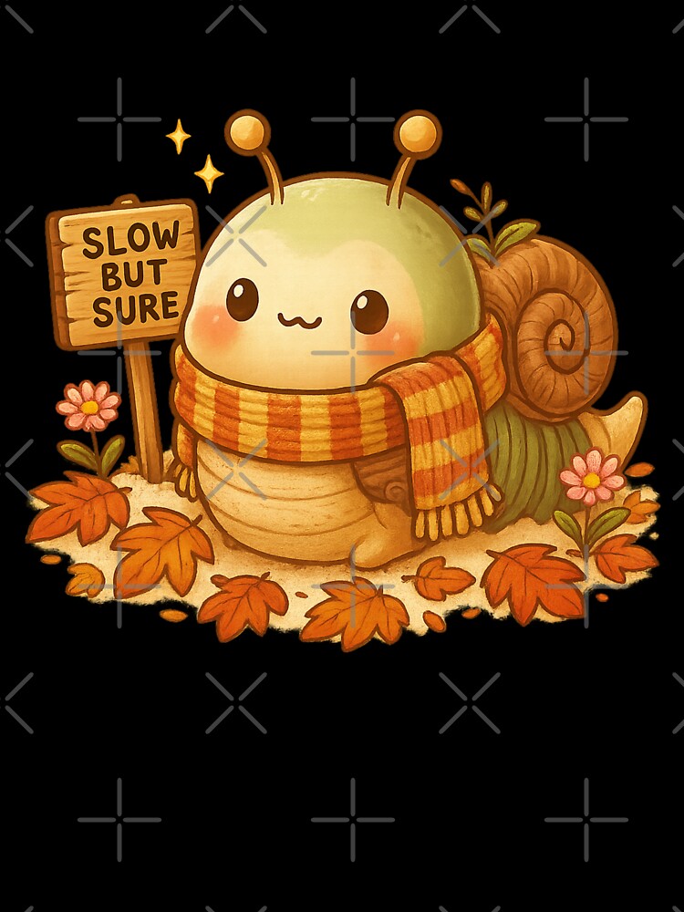 Slow But Sure Cute Cozy Snail - Kawaii Illustration by Minimochi Art