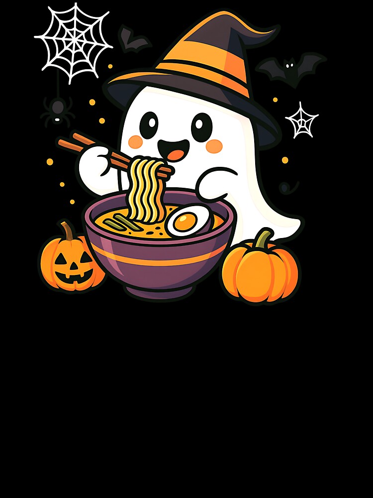 Adorable Ghost Eating Ramen Japanese Kawaii Noodles by cawtoon