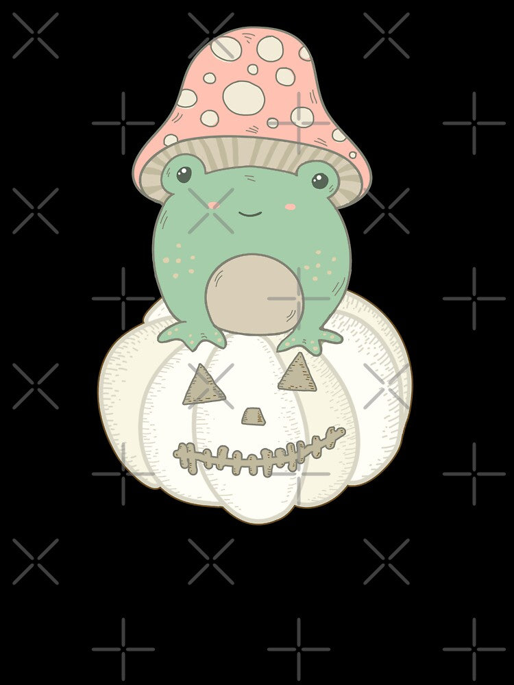 Kawaii Frog on White Halloween Pumpkin by GrimButterfly