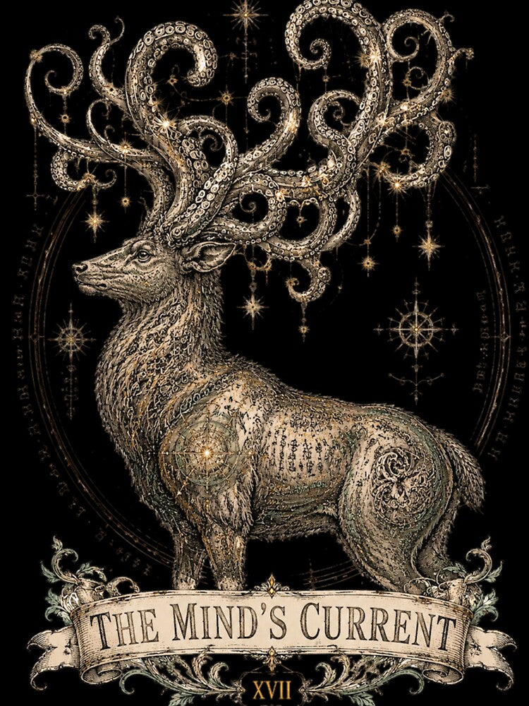 The Mind's Current - Ancient Celestial Stag & Occult Etching by Horizon Prime