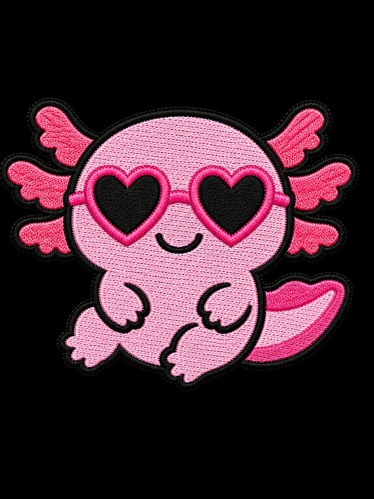 Smiling Axolotl Embroidery Patch | Kawaii Axolotl with Heart Sunglasses by ColorSplash123
