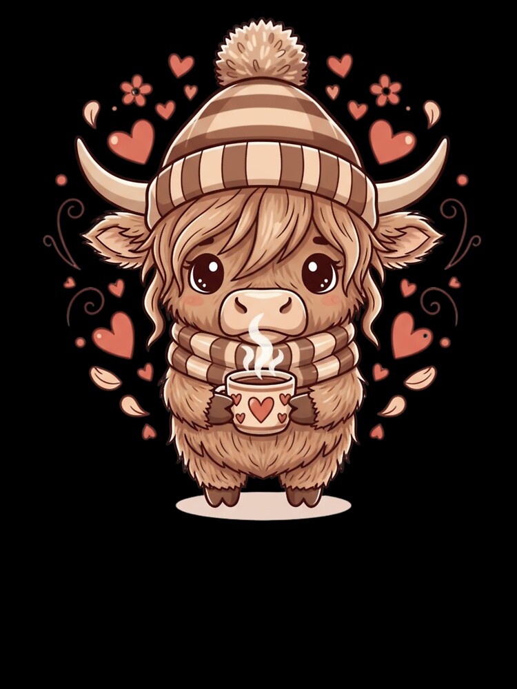Cute Highland Cow Winter Art - Fluffy Cow in Beanie and Scarf - Cozy Animal Aesthetic by JLMWorks