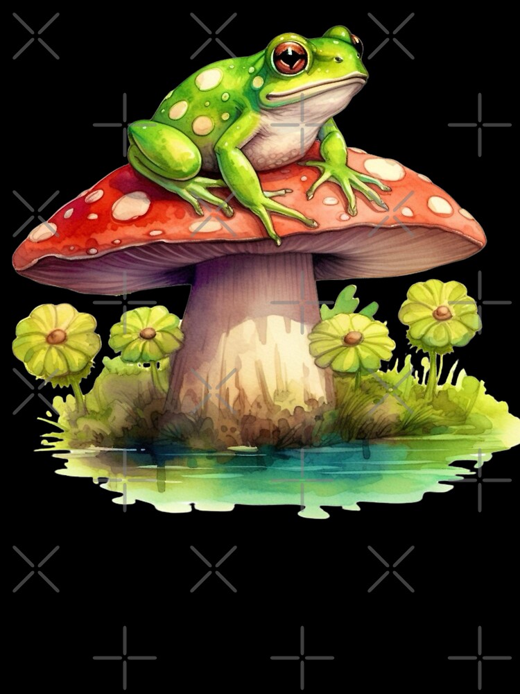 Frog Sitting on Top of Mushroom by Myra365Art