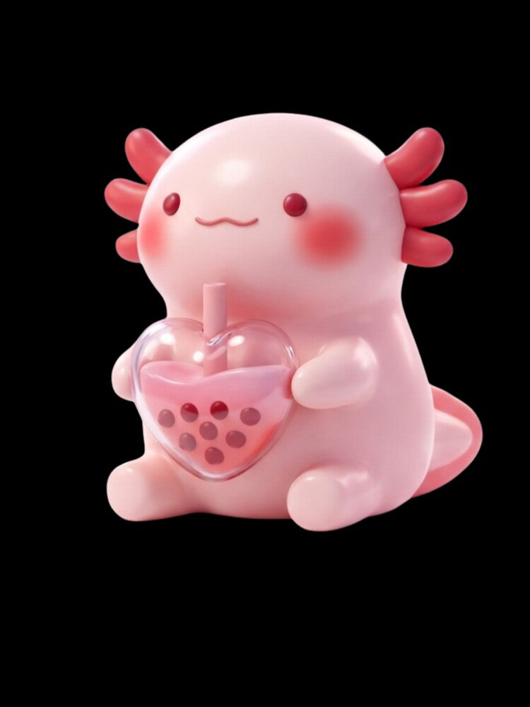 Cute Pink Axolotl Holding Heart Drink by kunsuriyapaisan Paranee