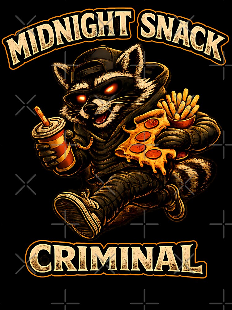Midnight Snack Criminal Raccoon Vintage Fast Food Graphic T-Shirt by clockedoutwearshop