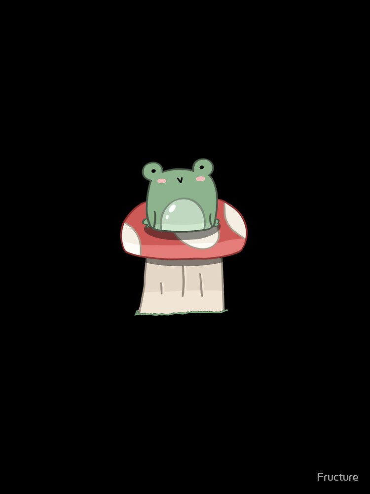 Cute Green Frog on Red Mushroom by Fructure