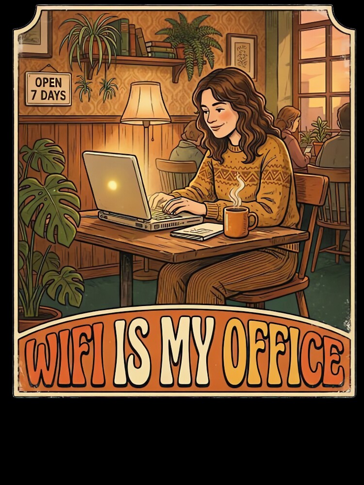 WiFi Is My Office Cozy Coffee Shop Retro Laptop Lifestyle 70s Design by urbinet