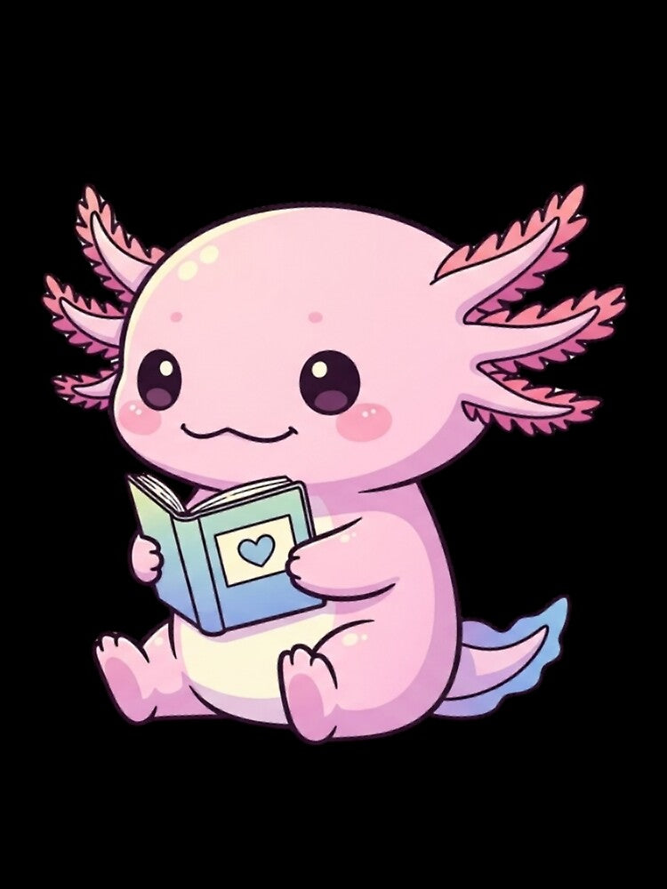 Adorable Pink Axolotl Reading a Book - Cute Axolotl Art for Animal and Book Lovers by soletstudio