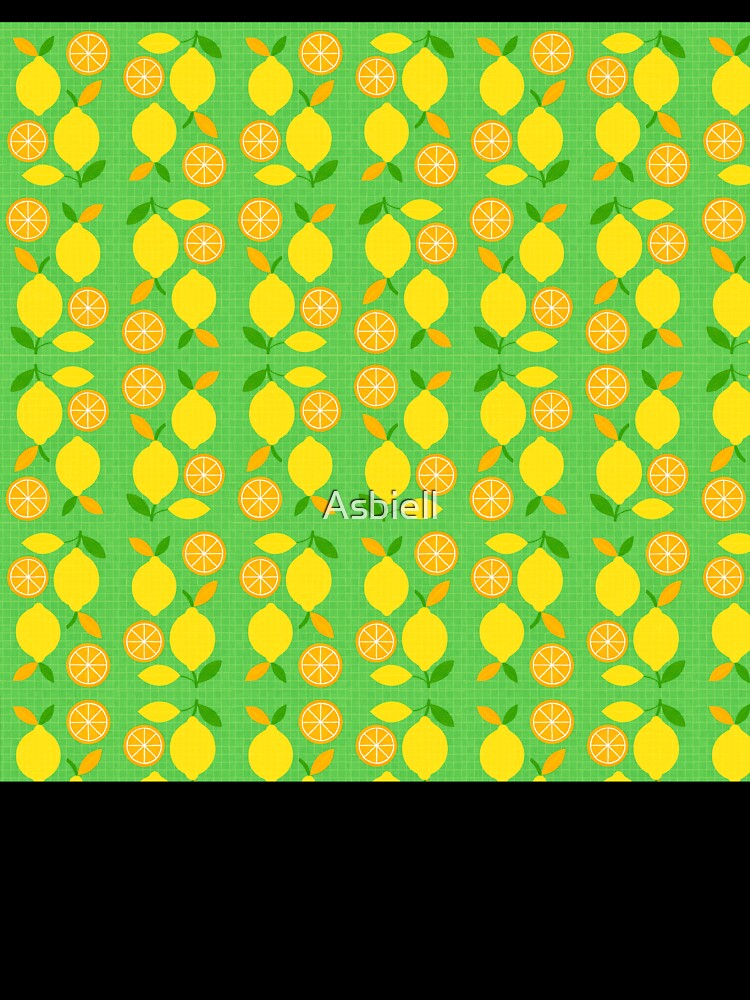 Citrus Geometry – Lemons and Oranges on Green Grid by Asbiell