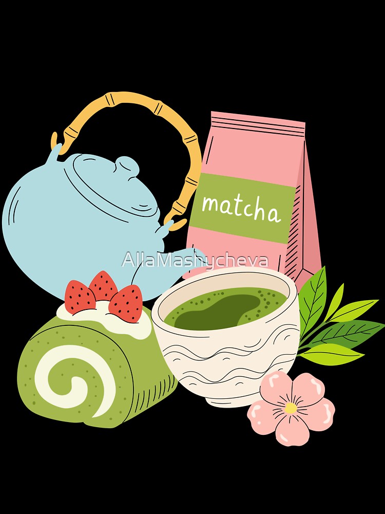 Cute Matcha Tea Time & Sweet Dessert Art by AllaMashycheva