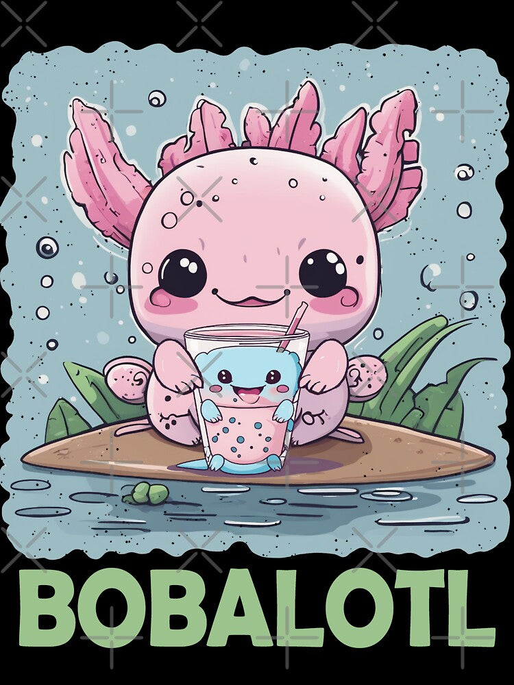 Cute Kawaii Axolotl Boba Blue Pink Expression Summer Fun by DesignByMai