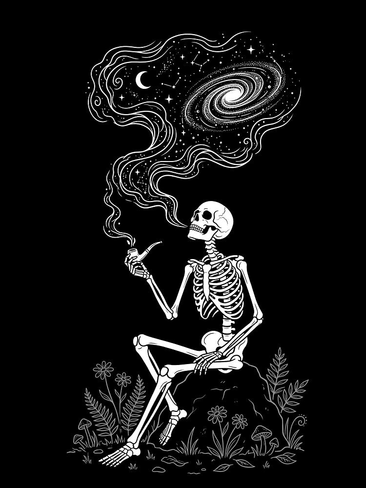 Cosmic Skeleton Smoking the Universe – Mystical Galaxy Skull Art by Skyleton