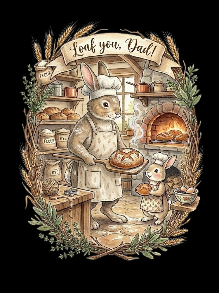 Loaf You Dad Funny Baker Bunny Watercolor Father's Day Gift by TatiK-Treasures