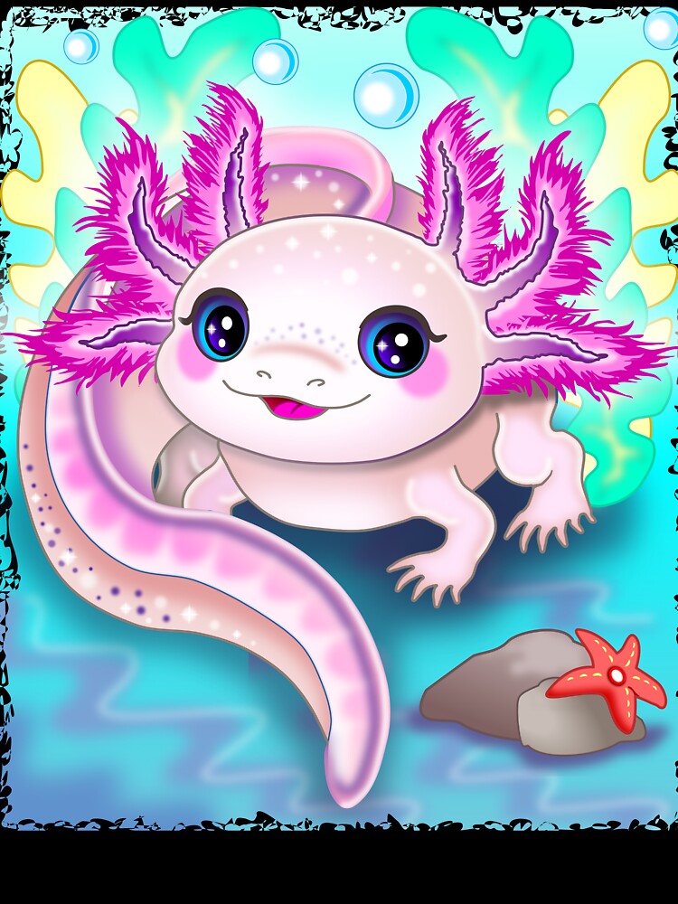 Cute white and pink axolotl by LESSILU